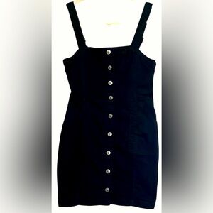 DIVIDED Solid Black Denim Fabric, Button Front, Adjustable Jumper, Size 6, GUC.